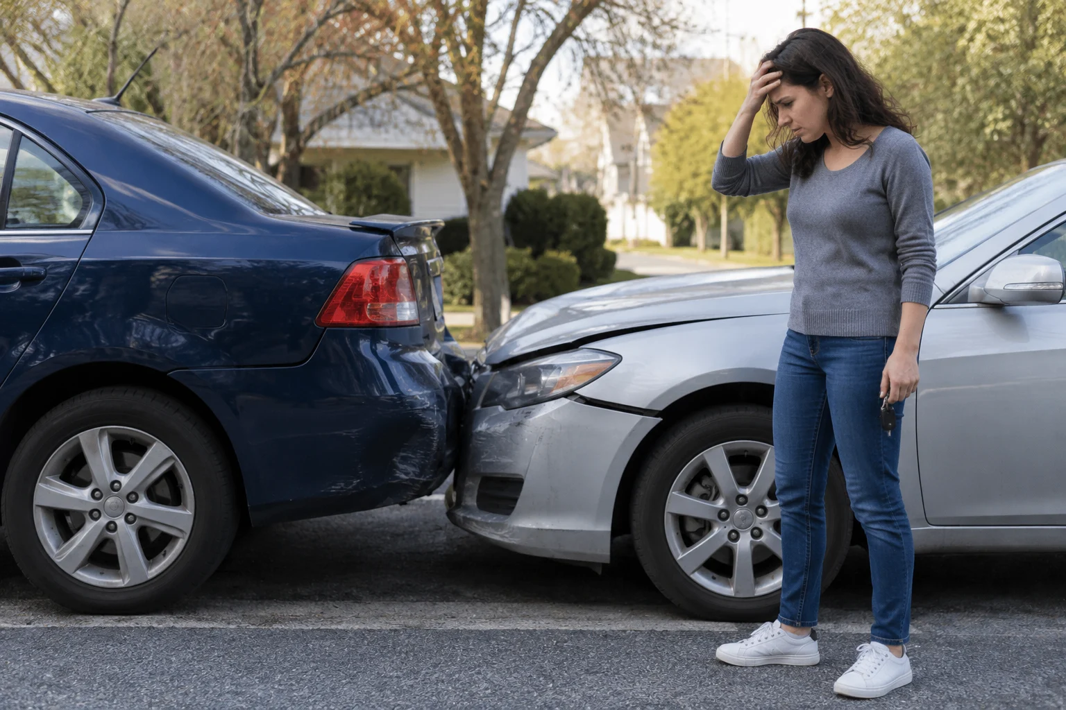 Illustrative scene of two cars after a minor collision